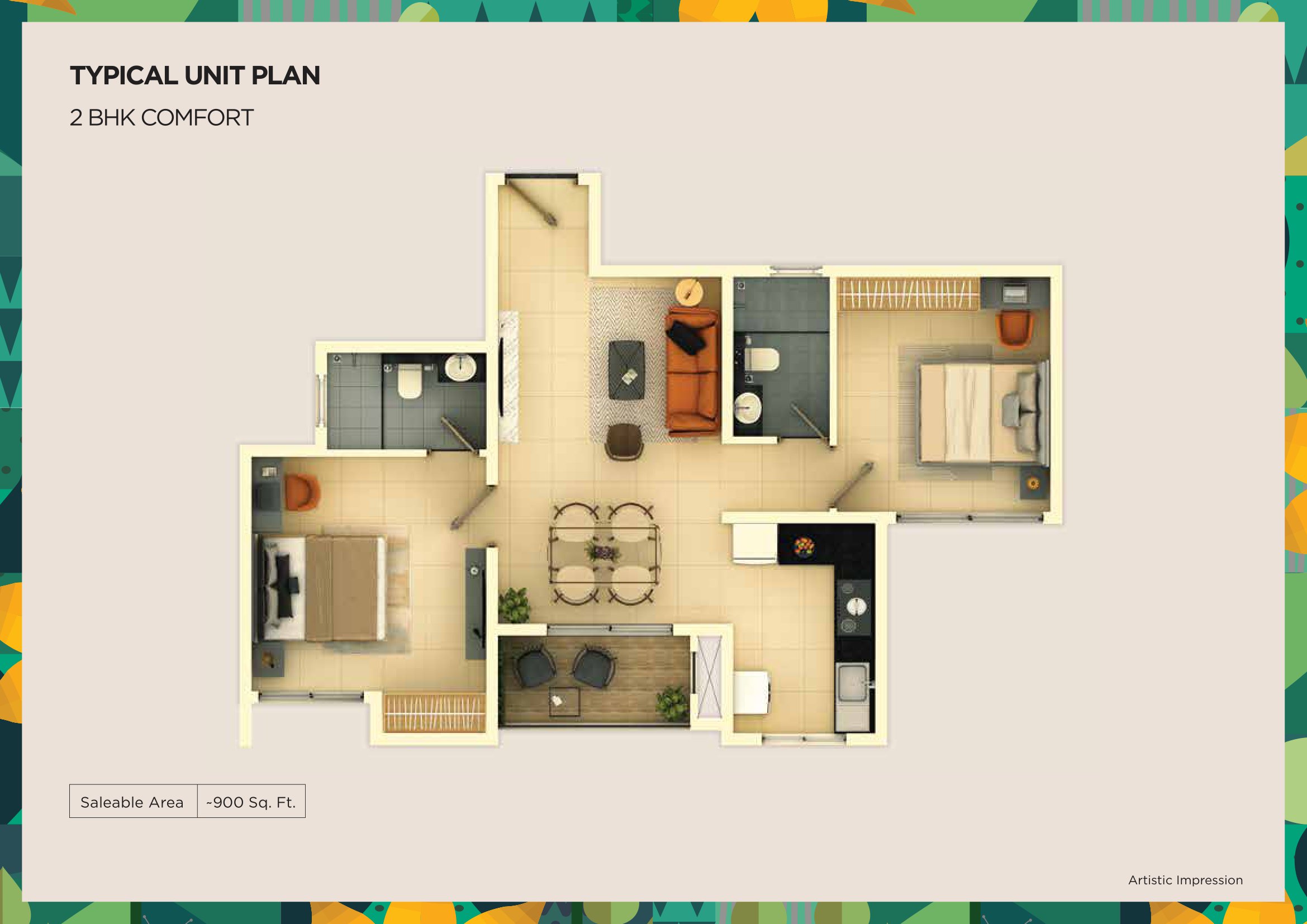 Provident Ecopolitan 2 BHK Apartment Floor Plan
