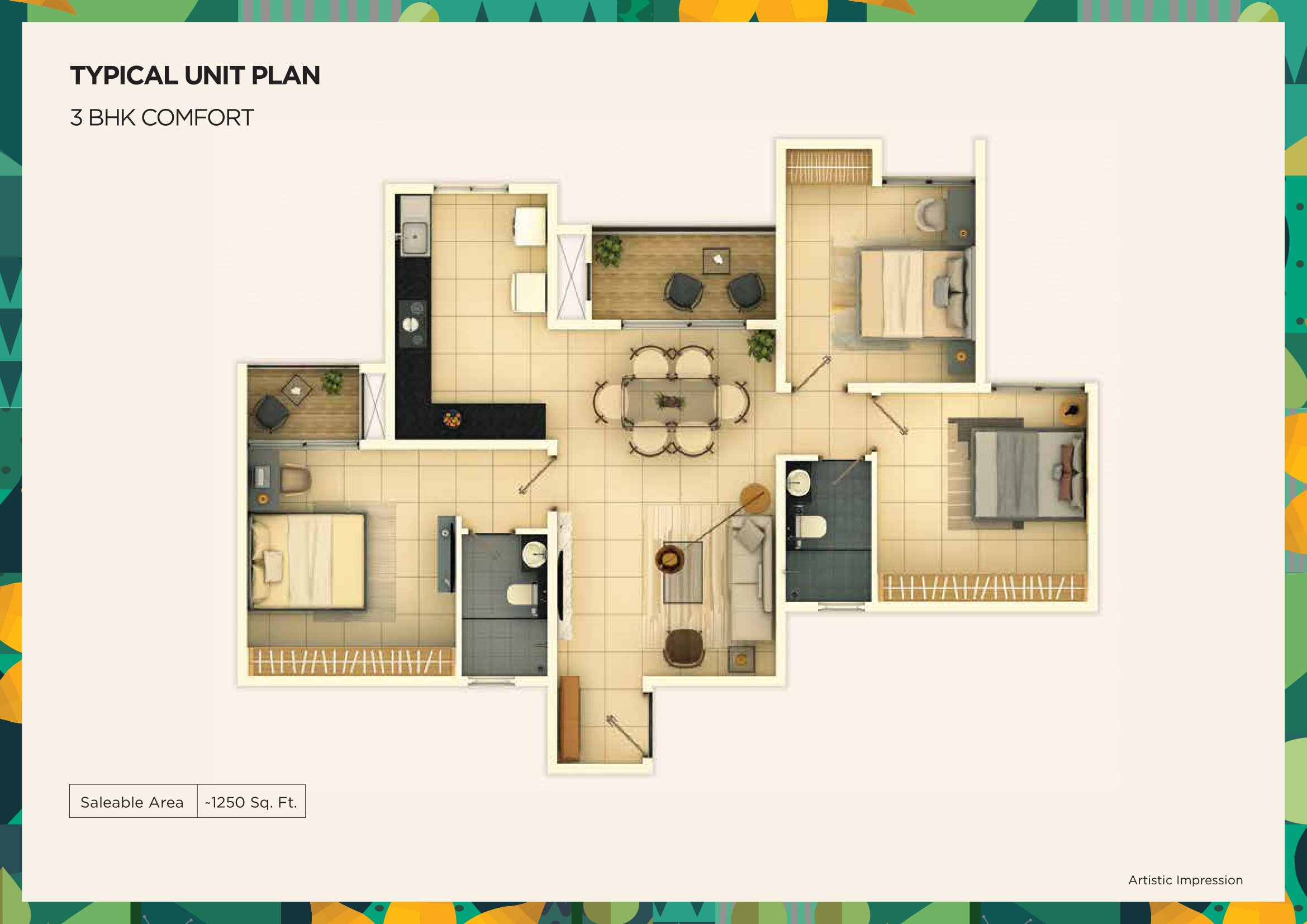 Provident Ecopolitan 3 BHK Apartment Floor Plan