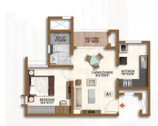 Provident Ecopolitan 2 BHK Floor Plan