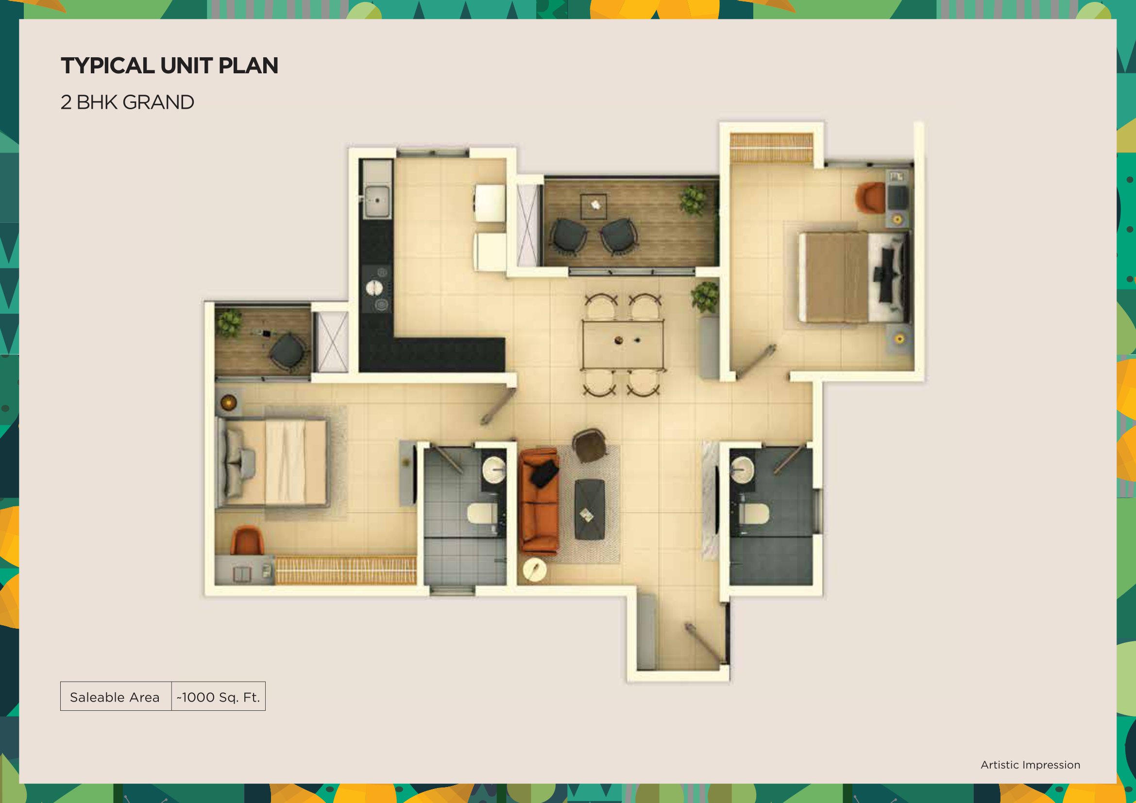 2 BHK Grand Floor Plan