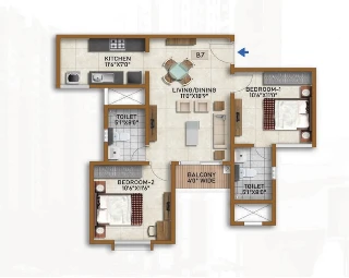 Provident Ecopolitan 3 BHK Floor Plan