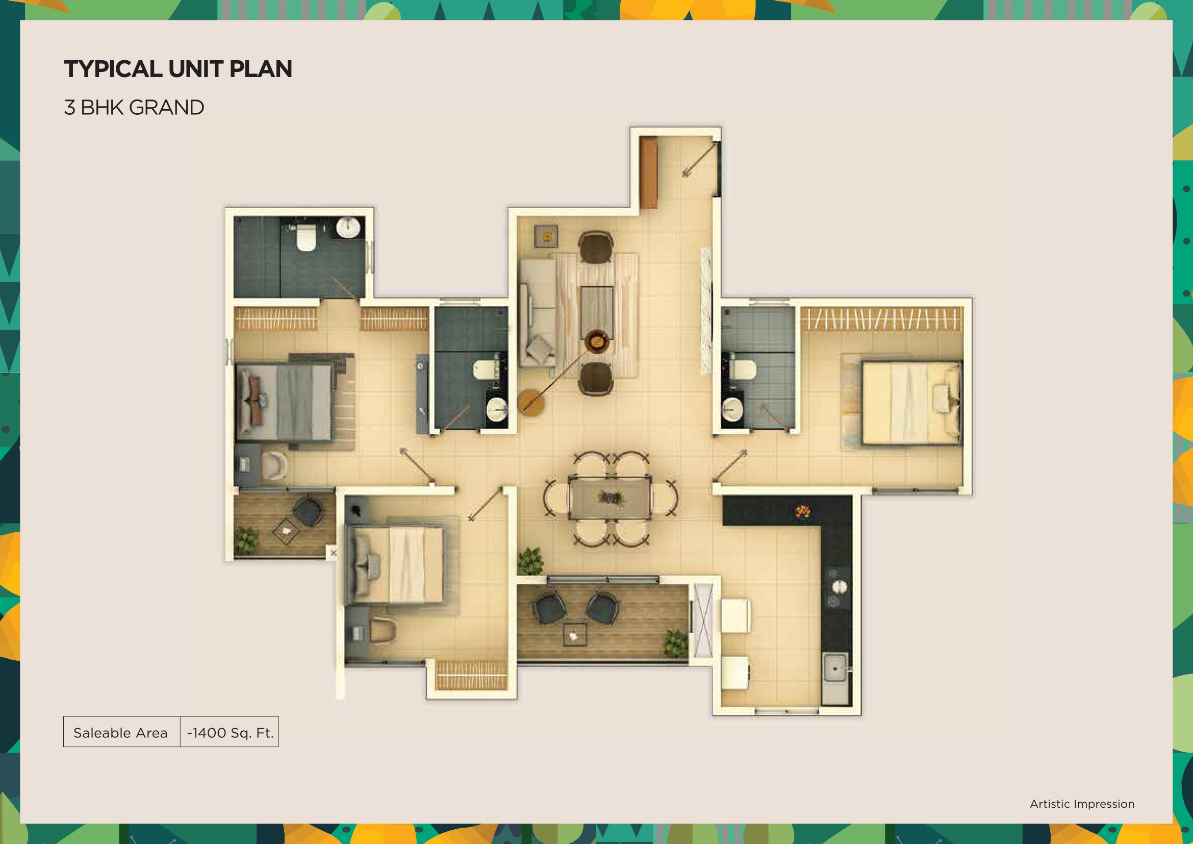 3 BHK Grand Floor Plan