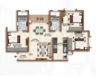 Provident Ecopolitan 3 BHK Floor Plan